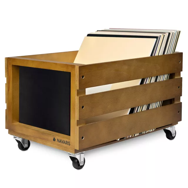 Caja para discos de vinilo - Mueble de madera con ruedas porta vinilos - Marrón