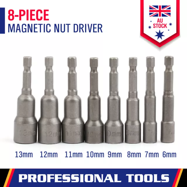 8-Piece Socket Magnetic Nut Driver Set Drill Bit Adapter 1/4'' Hex Shank 6-13MM