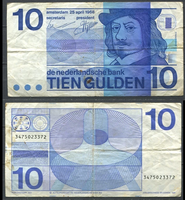 Netherlands Pays-Bas 1968 • 10 guldens • P# 91b • TB F-VF (N-52) Netherlands Pays-Bas 1968 • 10 guldens • P# 91b • TB F-VF (N-52)