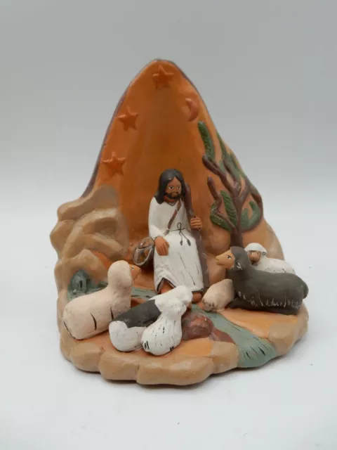 TEN THOUSAND VILLAGES Terracotta 6114003 Jesus Lambs Flock Peru 5.5"