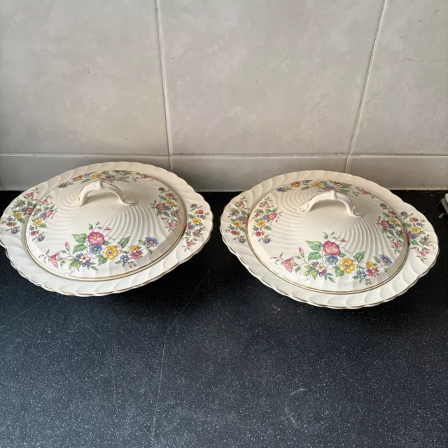 2 x Vintage Burleigh Ware Tureen with Lid Floral Pattern 9 inch diameter