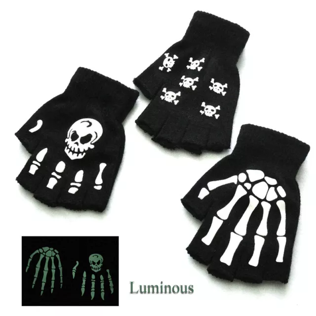 Halbfinger-Handschuhe Mit Skelett-Schädel Leuchtende Halloween-Strick- F