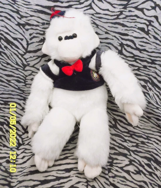 J Jemini Doudou Peluche Singe Blanc Marin Marine Ponpon Rouge 28Cm Etat Neuf