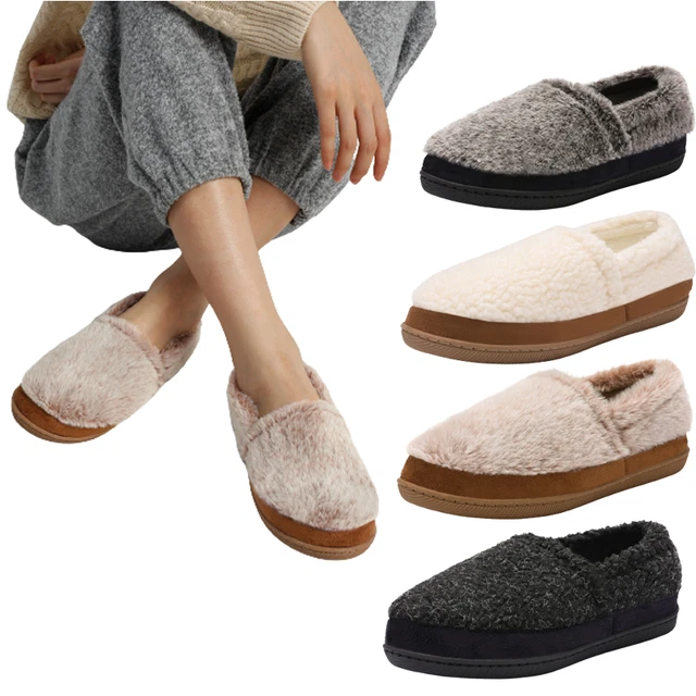 Women Fuzzy Warm Sherpa House Shoes Lightweight Non-Slip Comfort Indoor Slippers