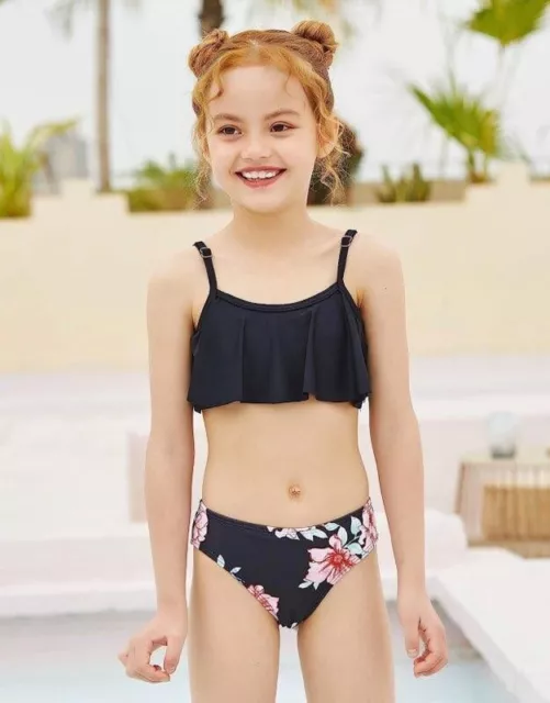 Arshiner Girls Swimsuit Two Pieces Bikini Set Ruffle Bathing Suit Size 160
