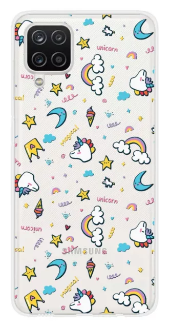 Coque en silicone imprimée compatible Samsung Galaxy A12 5G Licorne Rainbow