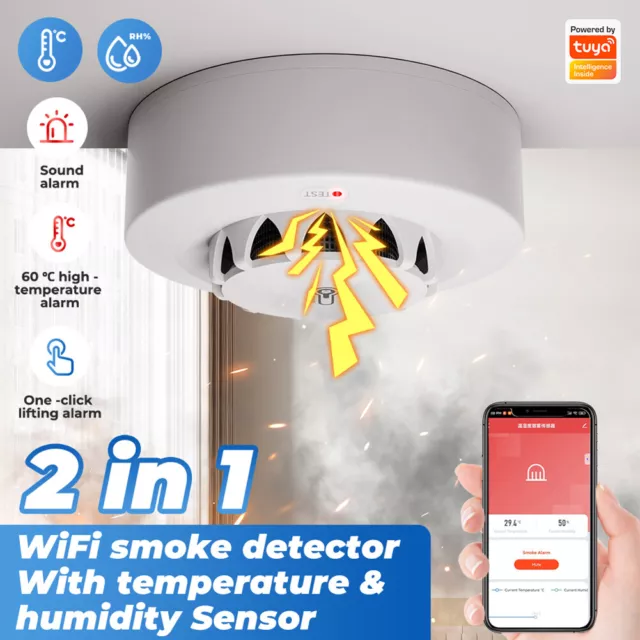 WiFi Fire Warning Sensor Tuya App 2.4GHz Fire Detection Alarm Home Alarm System