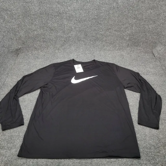 Nike Shirt Mens 2XL XXL Black White Swoosh Long Sleeve Lightweight New 3245