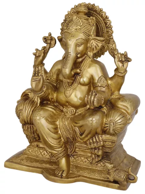 Brass Ganesha Statue Lord Vinayak Ganpati Hindu God Pooja Home Decor Figurine 3