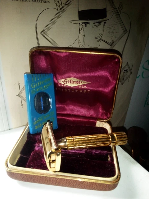 Vintage Gillette NEW BALL HANDLE Open comb Double Edge Safety Razor Set in Case