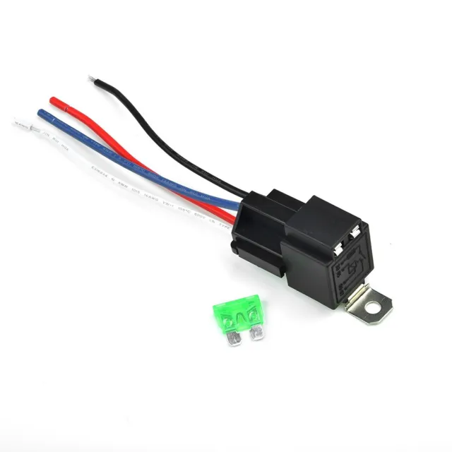 12V Relay 4 Pin With Socket Base + Wires + Fuse Included 30A Amp SPST Black