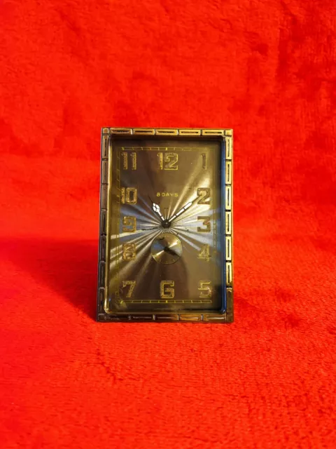 Antique Art Deco Swiss Bedside Desk Clock Brass c 20s 2