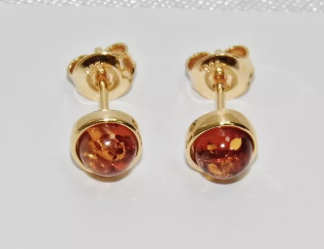 9ct Yellow Gold on Silver Baltic Amber Single Stone Stud Earrings