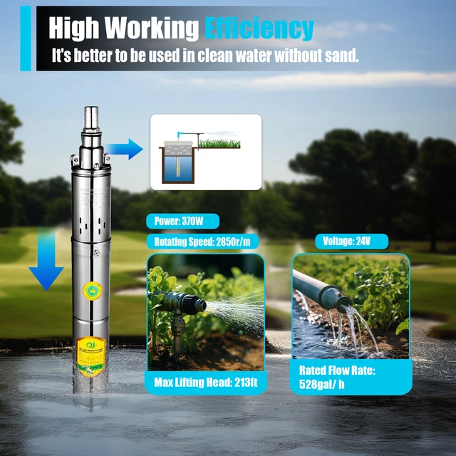 24V 370W SOLAR Tauchpumpe DC Tiefbrunnenpumpe Bürstenloser Wasserpumpe
