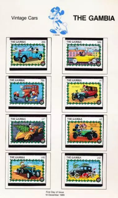 Disney Gambia 928-935 Mint Nh Vintage Cars