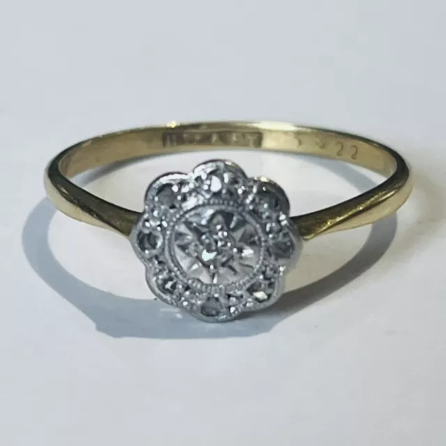 18ct Gold Diamond Daisy Ring Antique Art Deco C1920 Cluster Hallmarked Size O