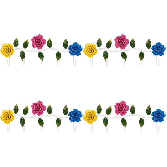 4 piezas Estilo Pastoral Gancho Estante Hierro Arte Rosa Gancho Puerta Trasera Gancho Bolso Ropa