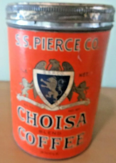 S.s.pierce Co. Choisa Coffee Tin-Established 1831 Paper Label Can & Lid