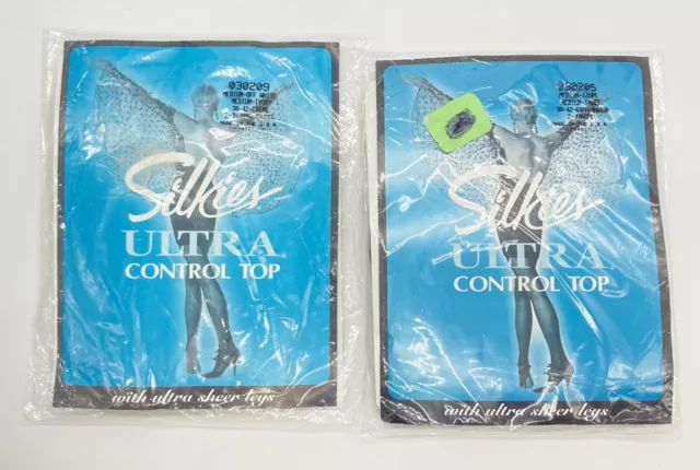 VTG SILKIES  Ultra Control Top Pantyhose Off White / Ivory Taupe Medium NEW 2pr