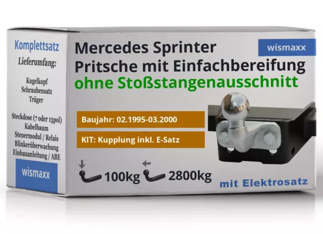 ANHÄNGERKUPPLUNG starr passt für Mercedes Sprinter 95-00 +7polig E-Satz ABE