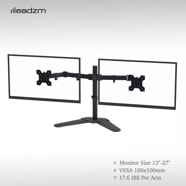 Double Arm Desk Mount Bracket Lcd Computer Monitor Stand 13”-27” Screen Office