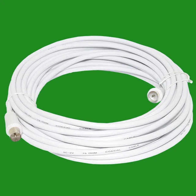 5m Metre TV Aerial Lead White Silver Male To male Copper Clad Steel