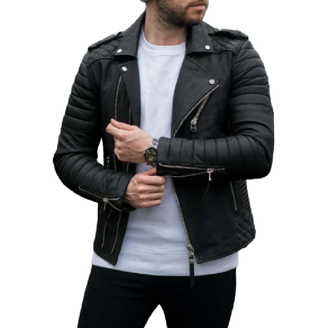 Men's Biker Brando Leather Black Jacket Slim Fit Biker Motorcycle Jacket