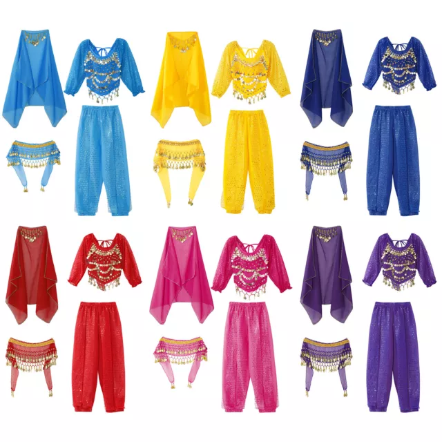 Kids Girls Costume Glittery Dancewear Carnival Outfits Belly Dance Pants Shiny