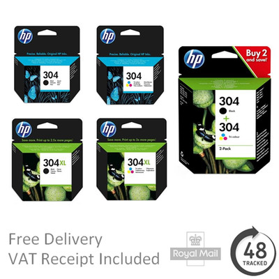 Original HP 304 & 304XL Black / Colour Ink Cartridges for Deskjet 2630 Printers