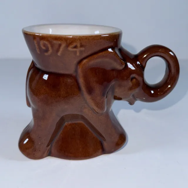 1974 Frankoma Mug GOP Elephant Republican Political Mug Brown Vintage Pottery