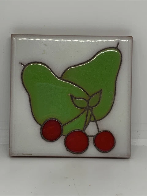 VTG Italian Italy 4” Clay TILE  TRIVET No 93 Hand Painted Pears Cherries