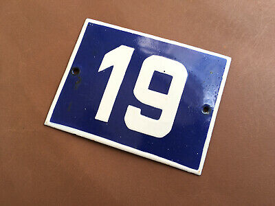 ANTIQUE VINTAGE FRENCH ENAMEL SIGN HOUSE NUMBER 19 DOOR GATE SIGN BLUE 1950's