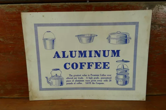 Vintage 1930s/1940s Premium Aluminum Coffee Giveaway Cardboard Advertising Sign