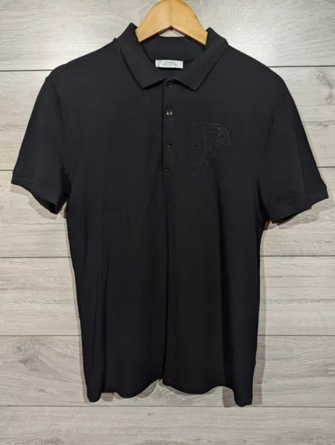 Versace Collection Half Medusa Cotton Polo Shirt Black Size L Mint