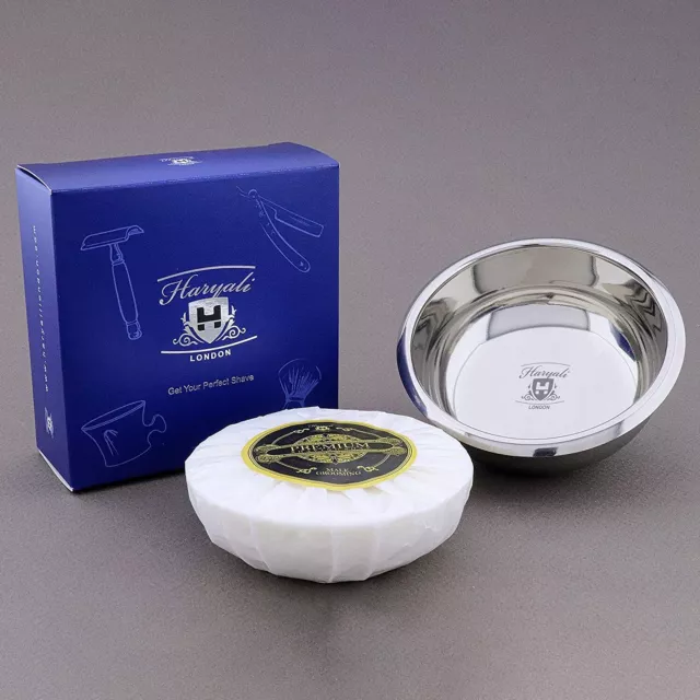 Traditional Shaving Soap Stainless Steel Bowl Shave Cream Set by Haryali London