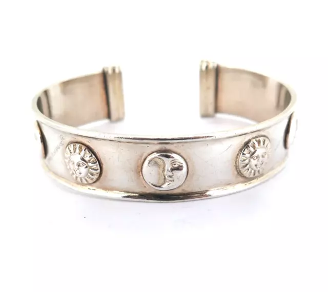 Vintage Sergio Bustamante Mexico Sterling Silver Moon & Sun Cuff Bracelet 44.2g