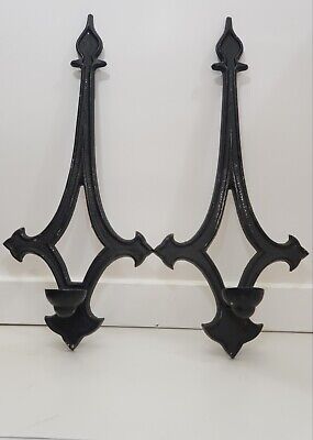 Vintage Cast Iron Wall Candle Sconce Set Antique Gothic Black Ornate Metal