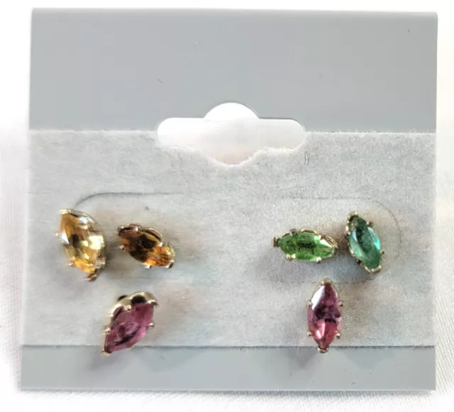 NEW 3 Pair of Multi Dazzling Gemstones 925 Sterling Silver Earring Lot Gift Set