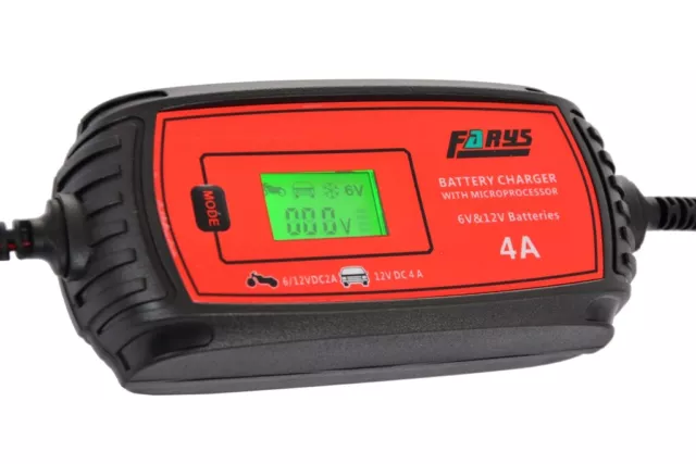 Batterieladegerät 6/12 Volt 4A LCD Erhaltungsladegerät KFZ Motorrad PKW Farys