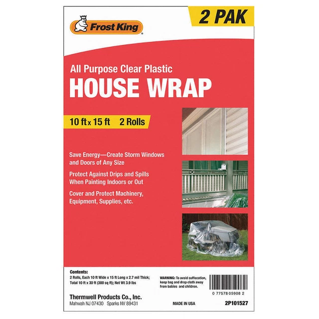 FROST KING 2P101527 House Wrap, Clear,15 ft.,PK2