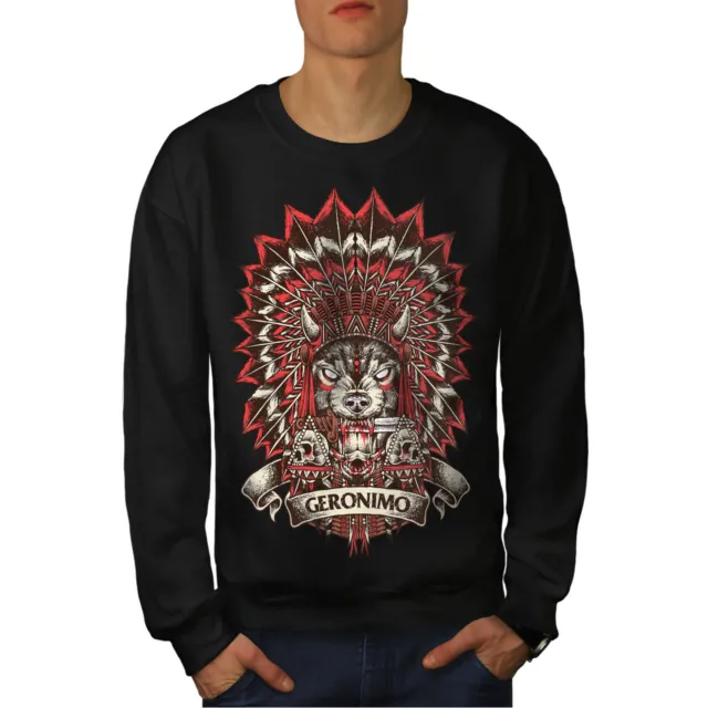 Wellcoda Geronimo Skull Horror Mens Sweatshirt,  Casual Pullover Jumper