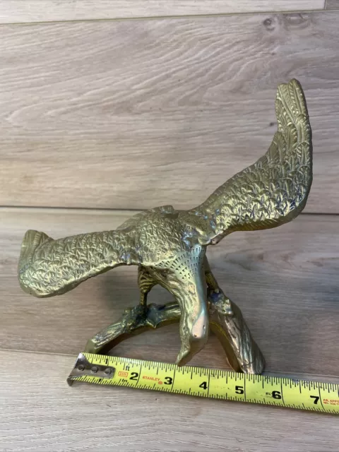 Vtg Solid Brass American Bald Eagle - Wings Spread - Perched on a Tree Branch