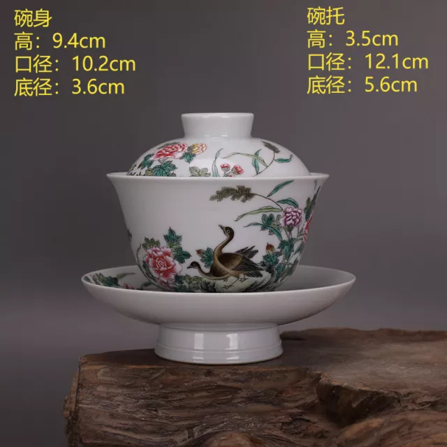 5“ China ancient Yongzheng system Hibiscus flower Bird pattern Covered bowl