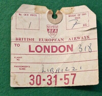 British European Airways(BEA) To London Flight Travel Luggage Tag 80s