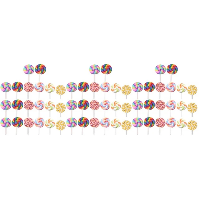 60 Pcs Polymer Clay Simulation Lollipop DIY Scrapbooking Craft Charms Pops