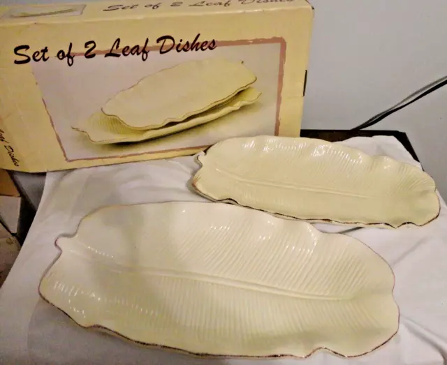 Godinger & Co. Rustic Distressed Off White Banana Leaf Shape Set Of 2 Platter