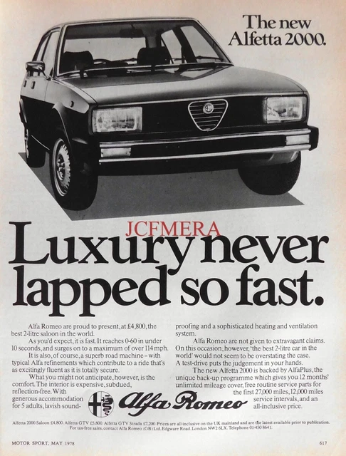 ALFA ROMEO 'ALFETTA 2000' Saloon Motor Car ADVERT Vintage 1978 Print Ad ...