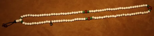 Rare Tibet 108P Old Buddhist White Coral Agate Turquoise Mala Prayer Bead Amulet