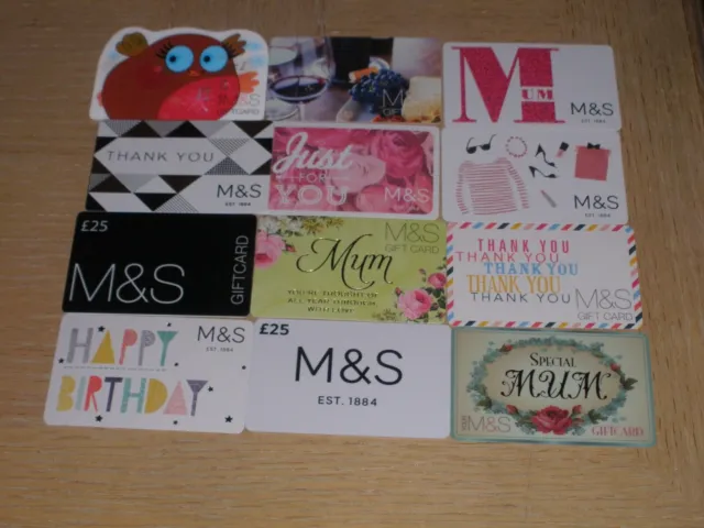 UK M & S    12 different new and used collectible gift cards