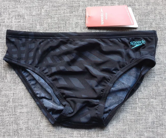 SPEEDO Boys Endurance+ Energy Grid 8cm Swimming Brief Size 12 Grey Black NEW